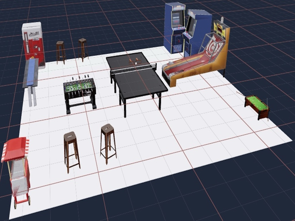 RoboLayout generated scene - game room