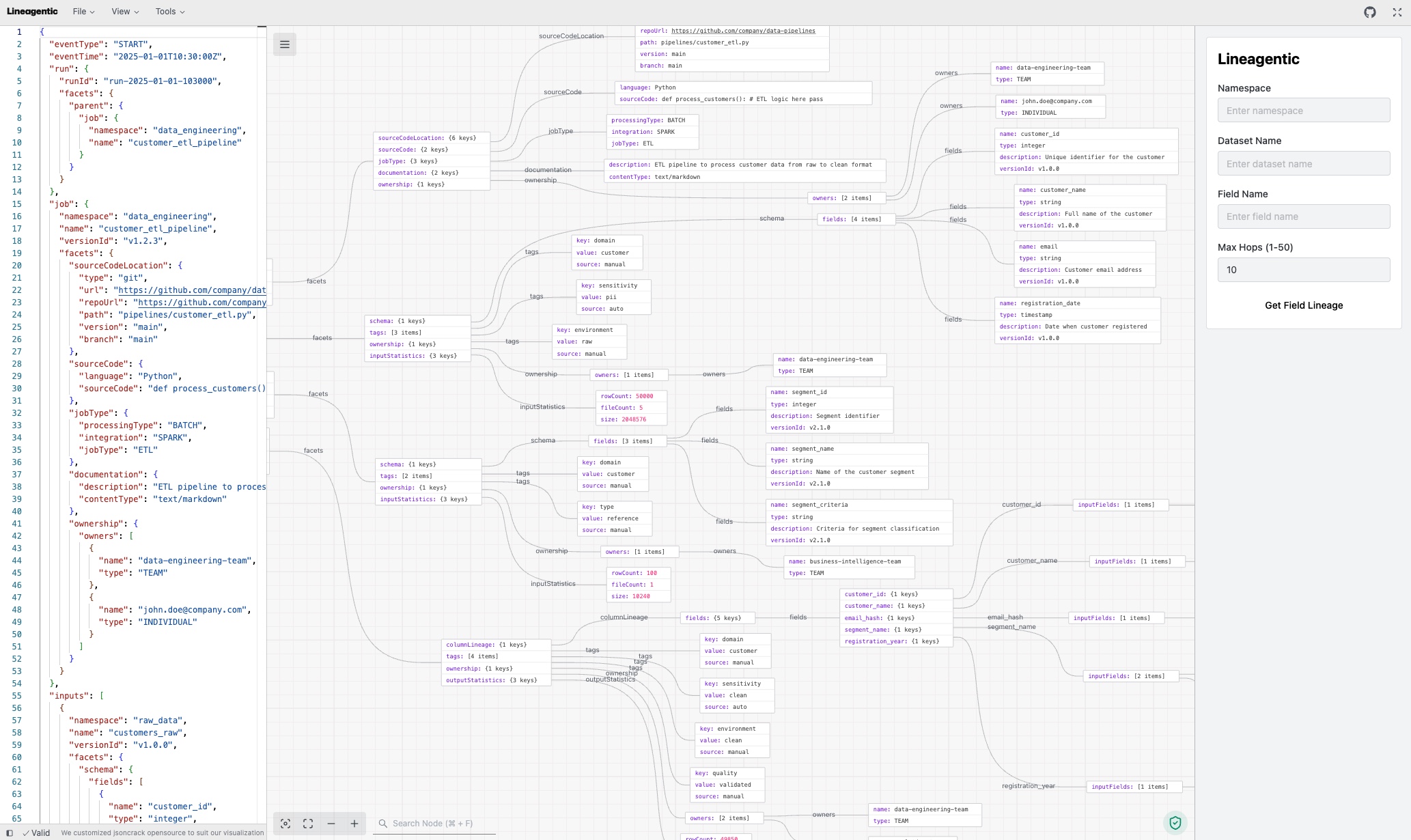 JSON Crack Visualizer - Data Lineage Visualization Tool